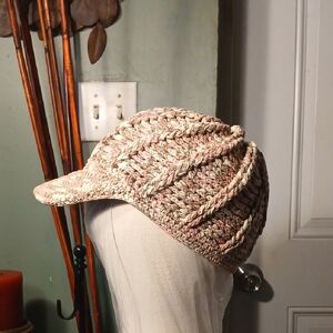 Stylish Women's Crochet. Braided Cap - Cream and Brown
